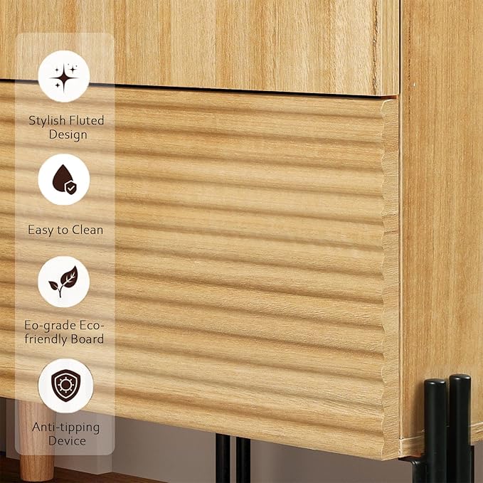 WAMPAT 61.6" TV Stand Cabinets for TVs up to 75 Inches, Entertainment Center with Storage Cabinets and 4 Doors, Mid Century Modern Media TV Console Table for Living Room Bedroom, Oak