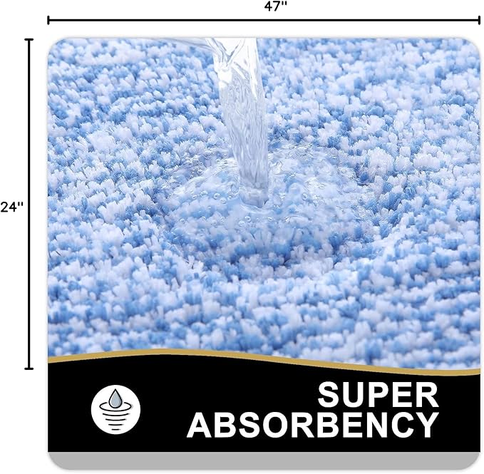 OLANLY Bathroom Rugs 47x24, Extra Soft and Absorbent Microfiber Bath Mat, Non-Slip, Machine Washable, Quick Dry Shaggy Bath Carpet, Suitable for Bathroom Floor, Tub, Shower (Runner, Blue)