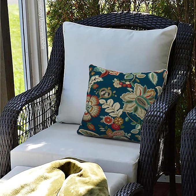 LVTXIII Outdoor/Indoor Throw Pillows, Decorative Patio Accent Pillows, Fluffy Water Repellent Garden Cushions for Home Patio Coach Sofa Use, 20×20 Inch, Pack of 2, Peacock Blue