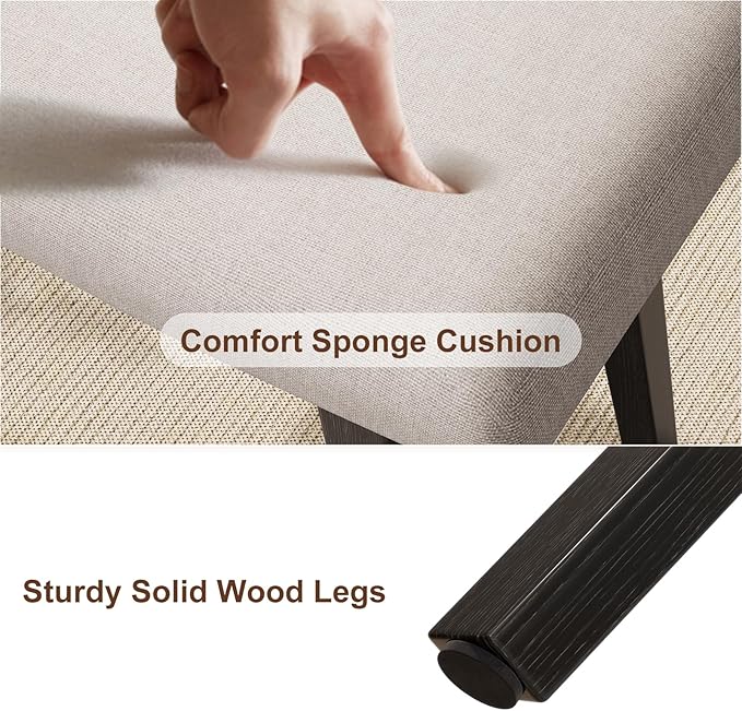 Solid Wood Small Vanity Stool, Compact Makeup Chair with Saddle Cushion, Linen-Covered High Rebound Sponge Seat, Easy Assembly Footstool for Bedroom, Entryway, Home, Black