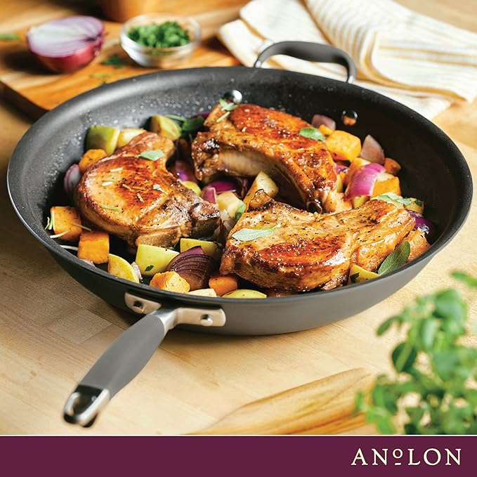 Anolon Advanced Home Hard Anodized Nonstick Frying Pan, 14.5 Inch – Large Skillet with Helper Handle, 14 Inch Nonstick Frying Pan, Durable Cookware - Moonstone