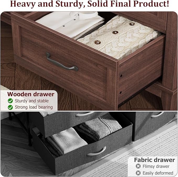 GarveeHome 6 Dresser for Bedroom, 47" Wide Drawer Dresser with Storage Freestanding, Wooden Closet Storage Chest for Living Room, Bedroom, Entryway, Walunt