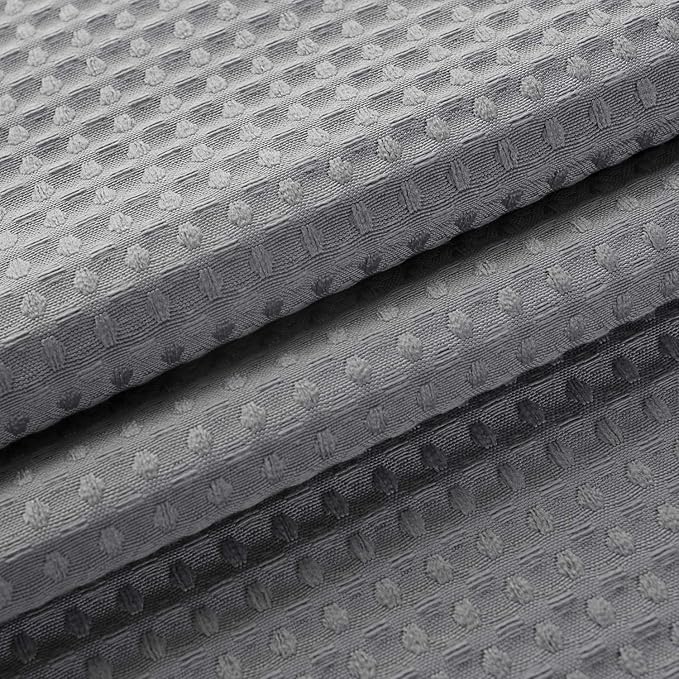 Short Shower Curtain Fabric with 66 inch Length, Waffle Weave, Hotel Luxury Spa, 230 GSM Heavy Duty, Water Repellent, Machine Washable, Gray Pique Pattern Decorative Bathroom Curtain
