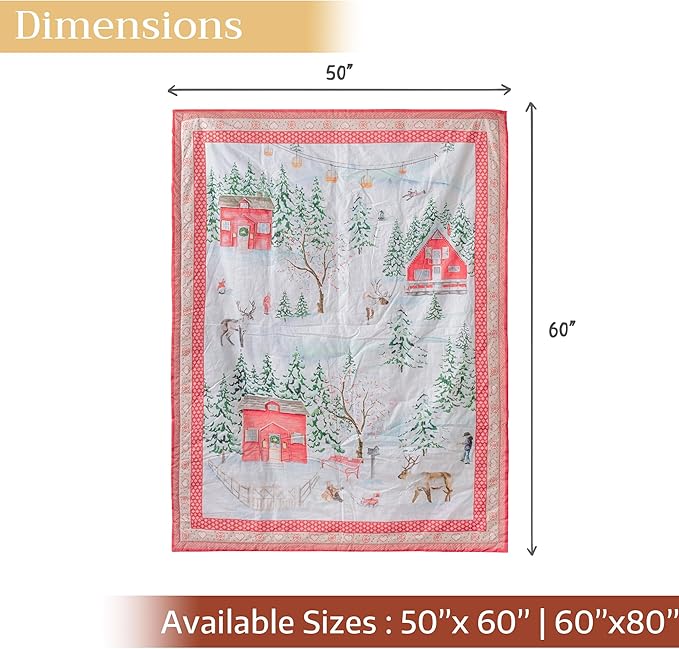 Maison d' Hermine Throw Blanket for Couch Lightweight Soft Warm Breathable Cotton Throw Blankets for Bed Girls Boys Women Men Gifts Sofa Travel Living Room Chair Bedding (50"x60", Rural Christmas)