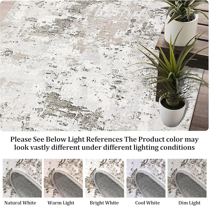 ROYHOM Modern Abstract 2x8 Runner Rug Non Slip Non Shedding Low Pile Stain Resistant Rug for Hallway Kitchen Bedroom, Taupe/Beige