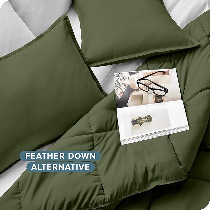 Bare Home Comforter Set - Ultra-Soft - Goose Down Alternative - Premium 1800 Series - All Season Warmth (Twin/Twin XL, Cypress Green)
