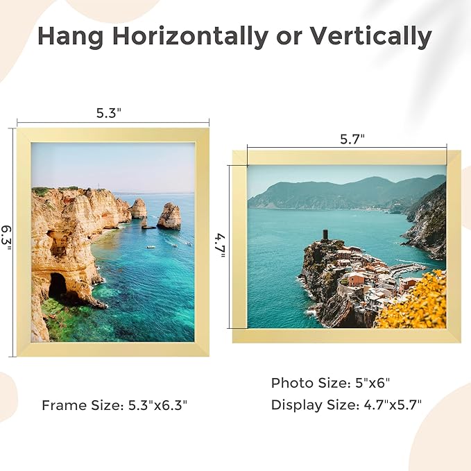 5x6 Metal Picture Frame - Gold Aluminum Photo Frames Real Real Glass,Tabletop Display,Mounting Horizontally or Vertically Decor for Wall Gallery Poster Photo 6x5 Frames, Gold