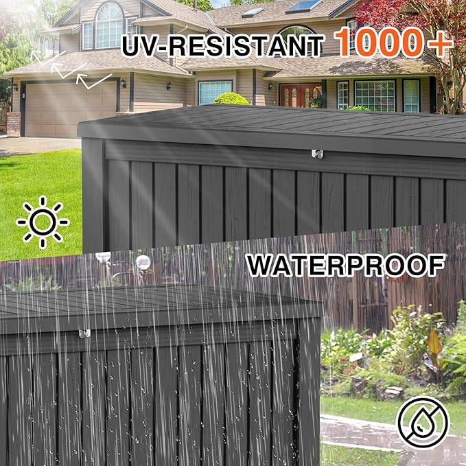 180 Gallon Outdoor Storage Box Waterproof Lockable Resin Deck Box Large, Patio Storage Bin for Pool Accessories Cushion Furniture, Garden Tools, UV-Resistant Outside Delivery Black