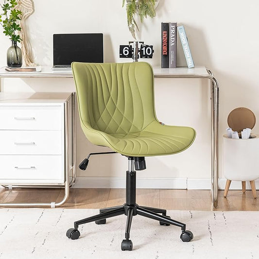 YOUNIKE Office Chair, Armless Desk Chair with Wheels, Home Office Computer Task Chairs, Modern Faux Leather Padded Vanity Chair, Adjustable Swivel Rolling Chairs with Back, Avocado Green