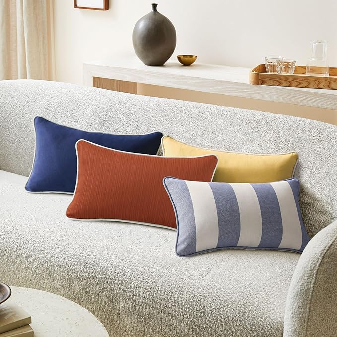 Decorative Outdoor Water Repellent Throw Pillows with Inserts, Set of 4, 20" x12" Pillows for Patio, Backyard, Bed, Couch, and Patio Furniture, Tangerine