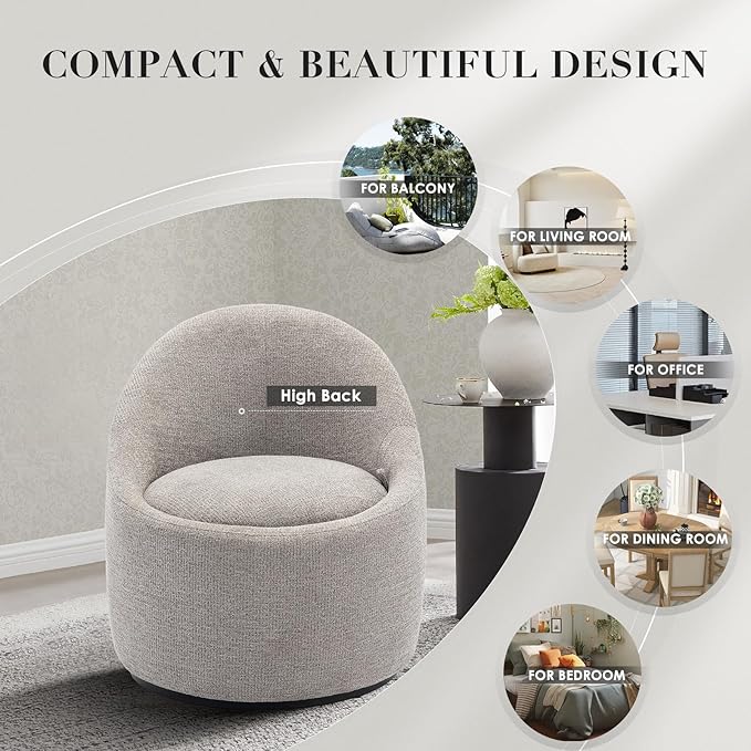 COLAMY Swivel Accent Chair Set of 2, 360° Swivel Round Chair with Hidden Storage, Modern Small Barrel Armchair for Living Room/Bedroom, LightGrey