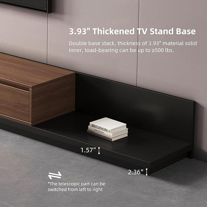 Mid-Century Modern Expandable TV Stand with 3 Drawers – Adjustable Entertainment Center for Living Room & Bedroom (79" to 130"), Stylish Walnut Brown Media Console