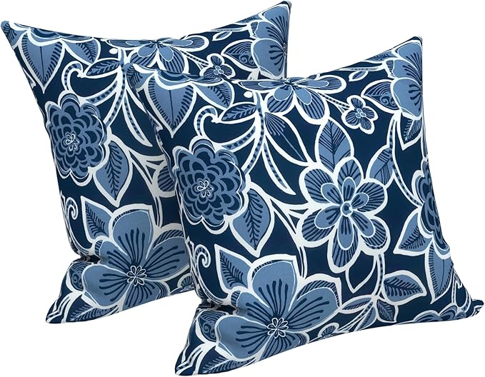 LVTXIII Outdoor Throw Pillow Covers 20 x 20 Inch, Covers ONLY Modern Cute Pattern Decorative Square Toss Pillow Case Pack of 2 for Home Patio Garden Sofa Bed Furniture, Flower Navy