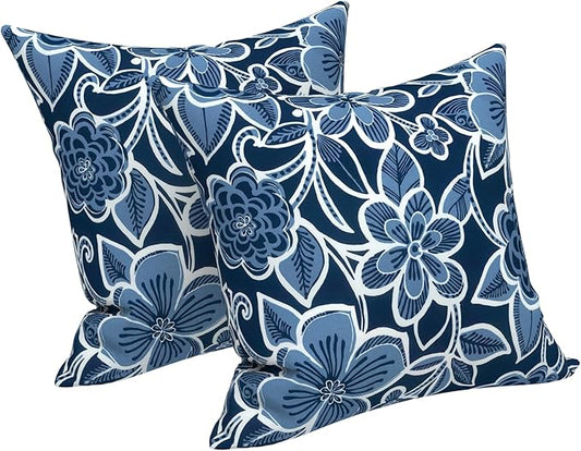 LVTXIII Outdoor Throw Pillow Covers 20 x 20 Inch, Covers ONLY Modern Cute Pattern Decorative Square Toss Pillow Case Pack of 2 for Home Patio Garden Sofa Bed Furniture, Flower Navy