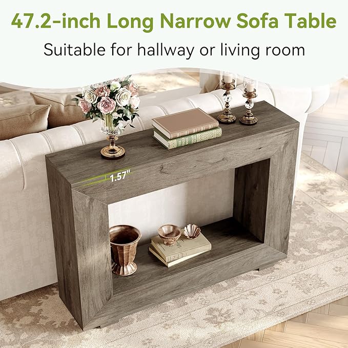 LITTLE TREE 47 Inches Console Table, Sofa Table with Storage, Modern Entryway Table for Hallway, Narrow Long Sofa Entryway Table for Living Room, Grey