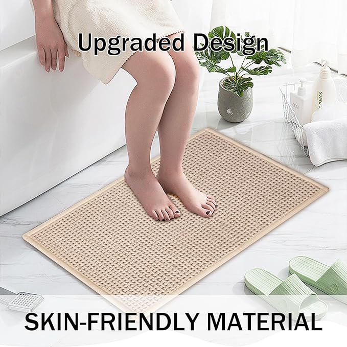 Bathroom Rugs Non Slip Washable, Super Absorbent Thin Bath Mat for Small Quick Dry Low Pile Bathroom Rug, (Khaki, 36″x24″)