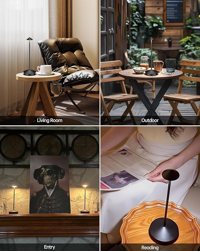 Portable Led Cordless Lamp Table Light 2 Pack, Rechargeable 6000mAh Battery Outdoor Table Lamp for Dinning Restaurant Patio Bedroom Camping, IP54 Waterproof, Dimmable