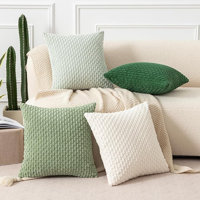 Kevin Textile 2 Packs Sage Green Euro Farmhouse Decorative Throw Pillow Covers 26x26 Inch for Living Room Couch Bed Sofa Spring Rustic Boho Home Decor Soft Striped Corduroy Square Cushion Case
