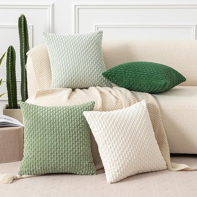 Kevin Textile Set of 2 Pillow Covers Solid Supersoft Corduroy Handmade Decorative Velvet Throw Pillow Cushion Cover for Bed 12x20 Inch Cream