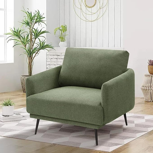 Oversized Accent Chair for Living Room Chairs Reading Arm Chair Comfy Modern Single Sofa Side Chairs with Metal Legs & Soft Cushion for Bedroom, Balcony,Waiting Room (Polyester, Moss Green)