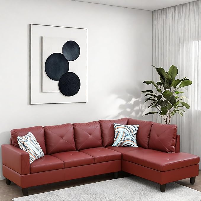 L Shaped Couch, Modular Sectional Sofa with Chaise, Modern Modular Sofas Furniture Sofa Couches for Living Room/Apartment/Office/Bedroom, Red