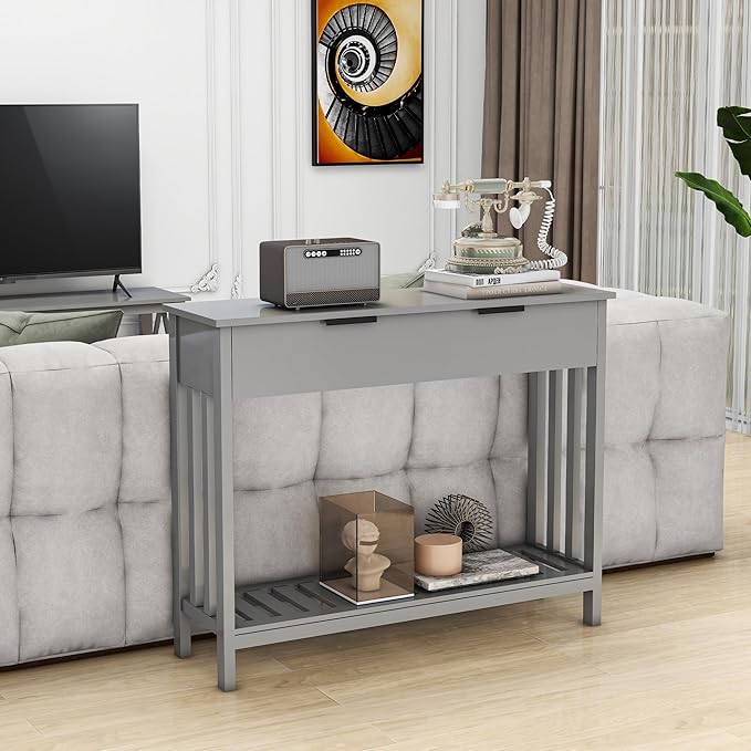 Entryway Table Console Table with Drawer and Storage Shelf, Narrow Sofa Table Entrance Enter Way Hallway Foyer Behind Couch Table (Gray with Drawer)