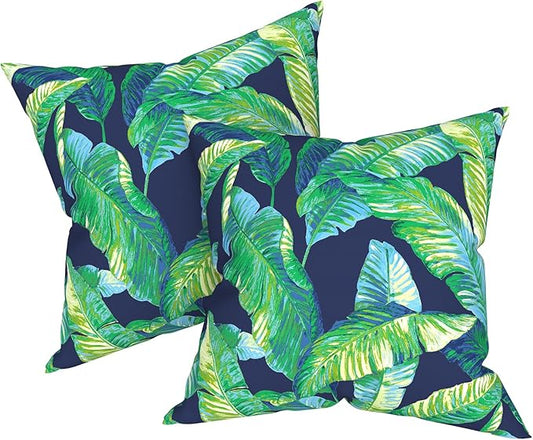 Patio Throw Pillows with Inners, Fade Resistant Square Pillow Pack of 2, Decorative Garden Cushions for Home, 18x18 Inch,Hanalei Lagoon