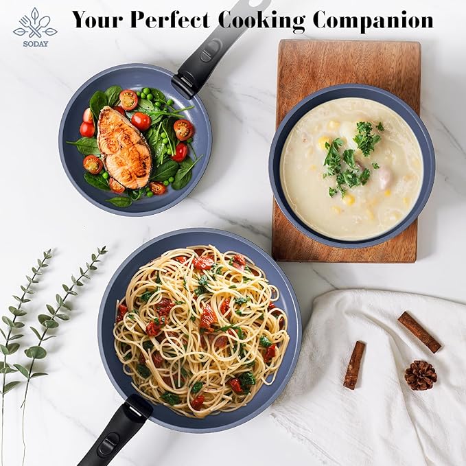 15 Pcs Pots and Pans Set Non Stick, Detachable Handle Ceramic Cookware Sets Nonstick, Non Toxic Induction RV Kitchen Cooking Set with Removable Handles, Dishwasher/Oven Safe, Easy Clean