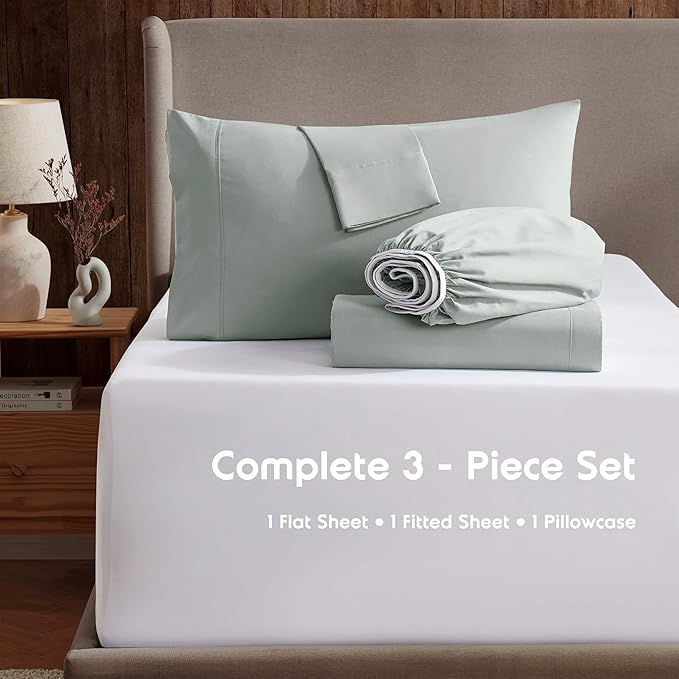Nestl Twin Sheet Set - 1800 Ultra-Soft Microfiber Twin Bed Sheets - Double Brushed - Deep Pockets - Easy Fit - Extra Soft - 3 Piece Set - Bedding Sheets & Pillowcases (Twin, Sage Green)