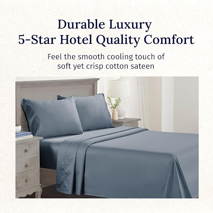 California Design Den Luxury King Size Sheet Set - 100% Cotton, 600 Thread Count Deep Pocket King Sheets, Hotel-Quality Bedding with Sateen Weave - Pastel Blue