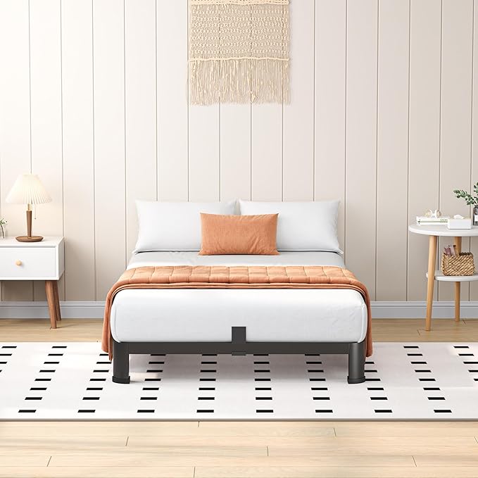 4 Inch Twin Heavy Duty 3500 lbs Bed Frame with Round-Corner Legs & Anti-Squeak Design – Quick Assembly Metal Platform, No Box Spring Needed