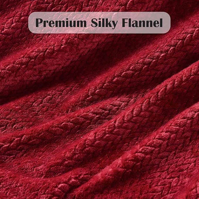 NEWCOSPLAY Super Soft Queen Blanket Red Premium Silky Flannel Fleece Leaves Pattern Lightweight Bed Blanket All Season Use (Red, Queen(90"x90"))