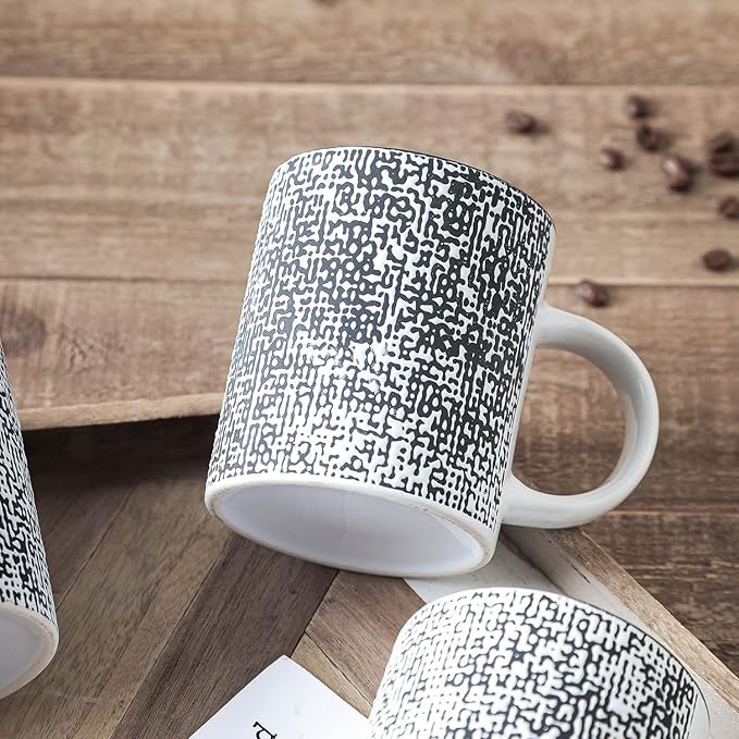 Stone Lain Stoneware Dish Set, 4 Mugs, Sophie - White and Black