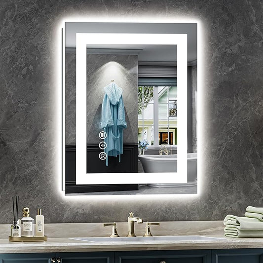 20"x28" LED Bathroom Mirror with Lights, Backlit & Front Lit, Anti-Fog Lighted Bathroom Vanity Mirror for Wall, Memory Function, Dimmable, HD Tempered Glass, Shatter-Proof