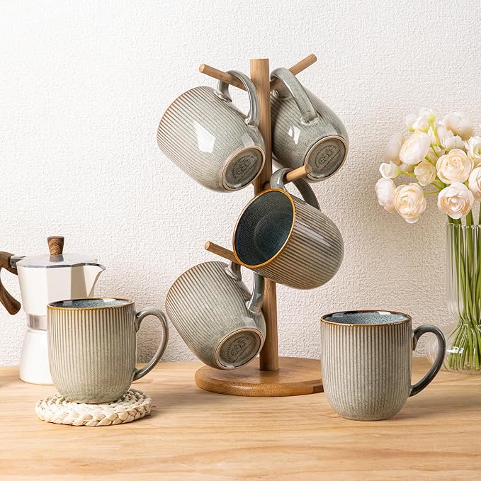 GBHOME Ceramic Coffee Mugs Set of 6, 12oz Handmade Ceramic Coffee Mugs Set with Gradient color for Latte/Tea/Beer/Hot Cocoa, Dishwasher & Microwave Safe