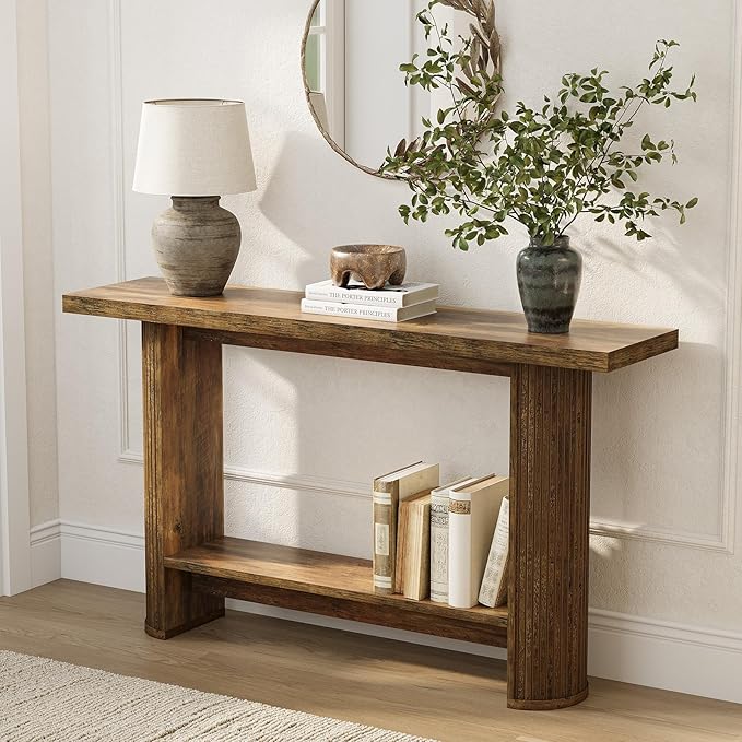 LITTLE TREE 55-Inch Modern Console Table, Narrow Sofa Table for Hallway, Wooden Entrance Table Behind The Couch for Living Room, Hallway, Entrance, Brown