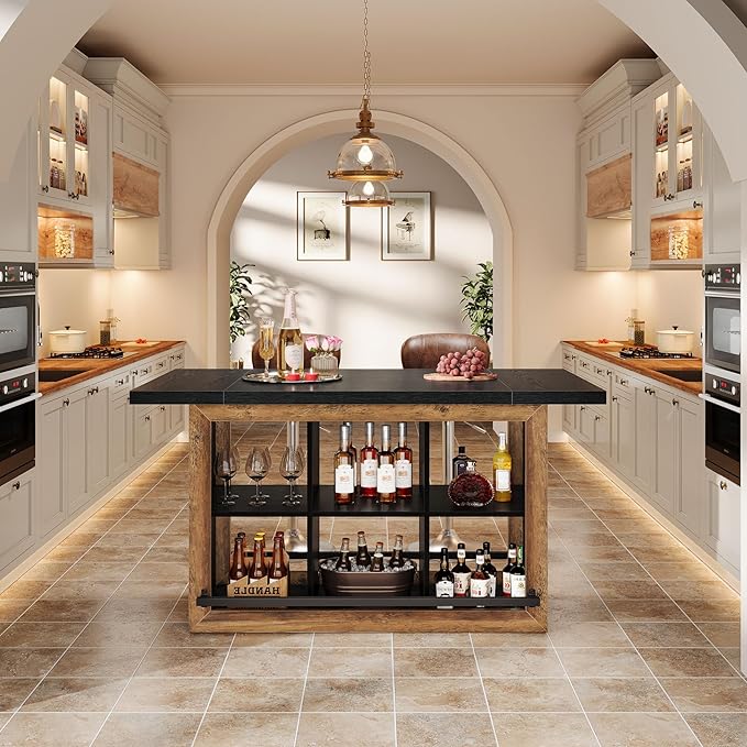 Tribesigns Kitchen Island with Storage, Counter Height Kitchen Island Table with 6 Open Cubbies and Footrests, Coffee Bar Table for Dining Room