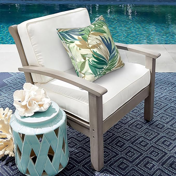 Outdoor Throw Pillow Covers Pack of 2, Decorative Water Repellent Square Pillow Cases 18x18 Inch, Patio Pillowcases for Home Patio Furniture Use, Lush Leaf Green