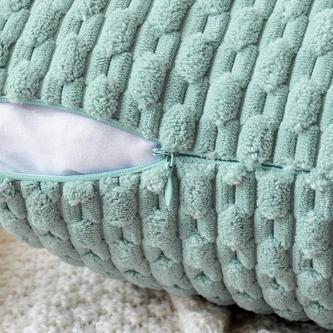 MIULEE Throw Pillow Covers Soft Corduroy Decorative Set of 2 Boho Striped Pillow Covers Pillowcases Farmhouse Home Decor for Couch Bed Sofa Living Room 18x18 Inch Turquoise