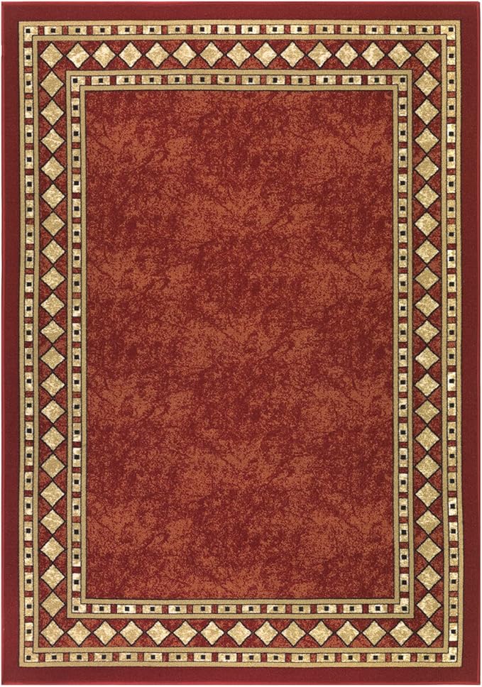 Antep Rugs Alfombras Modern Bordered 5x7 Non-Skid (Non-Slip) Low Profile Pile Rubber Backing Indoor Area Rugs (Maroon Beige, 5' x 7')