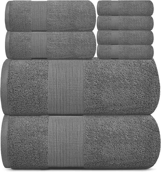 White Classic Resort Collection Soft Bath Towel Set | Luxury Hotel Plush & Absorbent Cotton | 2 Bath Towels, 2 Hand Towels and 4 Washcloths [8 Piece, Smoke Grey]