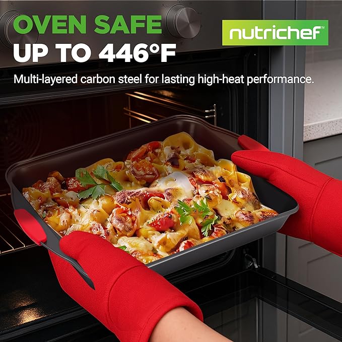 NutriChef 10-Piece Nonstick Kitchen Oven Baking Pans - Premium & Stylish Non-Stick Carbon Steel - Commercial Grade Restaurant Quality Metal Bakeware with Silicone Handles - Easy to Clean, NCSBS10S