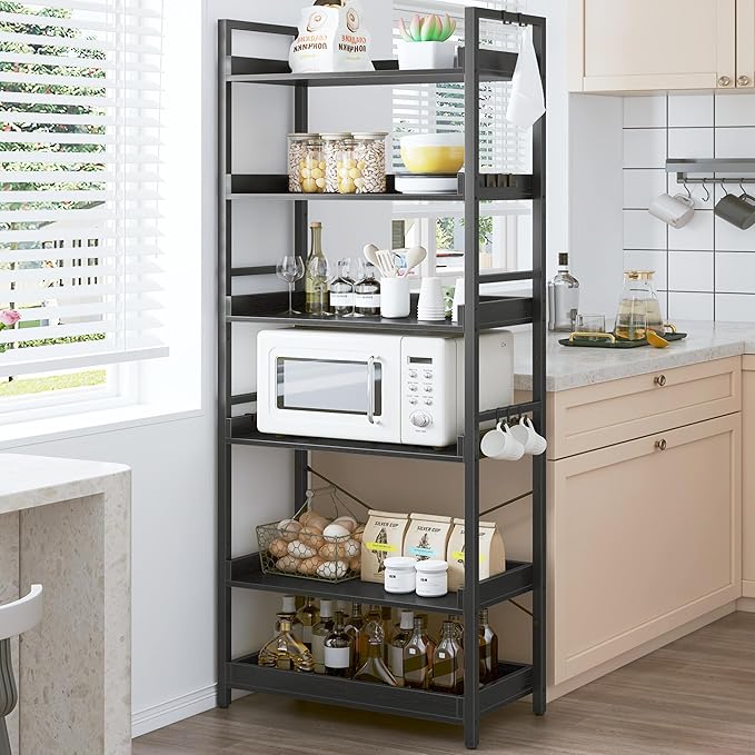 HCHQHS 6 Tier Bookshelf, Adjustable Industrial Bookcase, Vertical Tall Book Shelf, Wood and Black Metal Open Bookshelves for Home Office, Living Room, Bedroom, 70 Inch