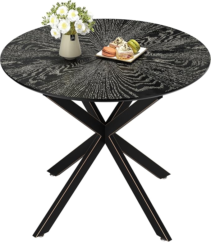 VFK Round Dining Table Set for 2,Small Kitchen Table and Chairs Set 36 inch Modern Metal Cross Base Dinner Table with 2 Cushioned Seat 3-Pieces Dining Set for Kitchen and Living Room