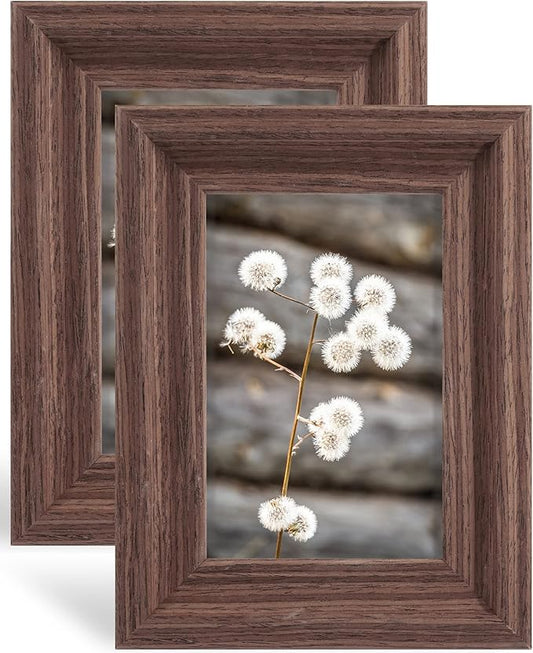 GraduationMall 4x6 Wooden Picture Frames,Real Glass,Wall or Tabletop Display Photo Frames,Brown Set of 2