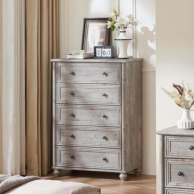 Farmhouse Dressers & Night Stand Set of 3, Wood 54" Wide Dresser & 45" Tall Chest of Drawers, 18" Roman Column Nightstand, Bedroom Furniture 7 Drawer Dresser Set for Bedroom Home Living Room Hallway