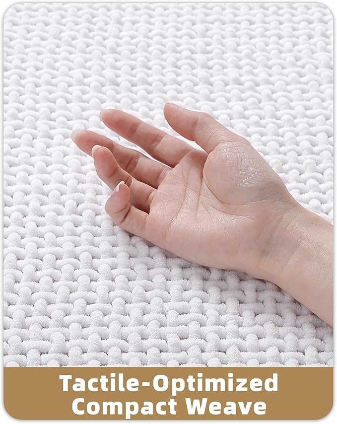 Color&Geometry Ultra Soft Chenille Bathroom Rugs Non Slip Rubber Backing, Machine Washable, Super Absorbent Floor Mat for Bathroom, Bathtub, Quick Dry White Bath Mat, Long Bath Runner,17"x47"
