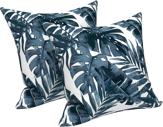 LVTXIII Outdoor Throw Pillows, Decorative Throw Pillows with Inserts, 16"x16" Square Pillows for Bed, Couch, Sofa and Patio Furniture, Set of 2, Palm Blue