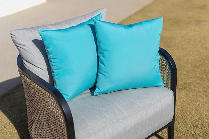 RSH DECOR: Sunbrella Square Throw Pillows Set of 2 | 24" x 24" | Water and Fade-Resistant Performance Fabric | Outdoor Pillow Covers with Down-Alternative Inserts | Canvas Aruba