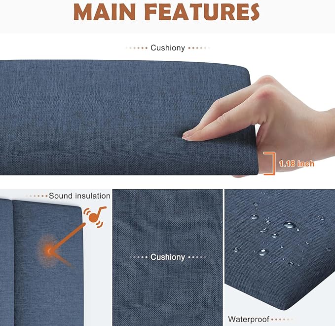 IFNOW Upholstered Wall Mounted Headboard, 3D Soundproof Wall Panels Peel and Stick, Reusable and Removable Tufted Bed Headboard in Blue (12 Panels, 10" x 24")